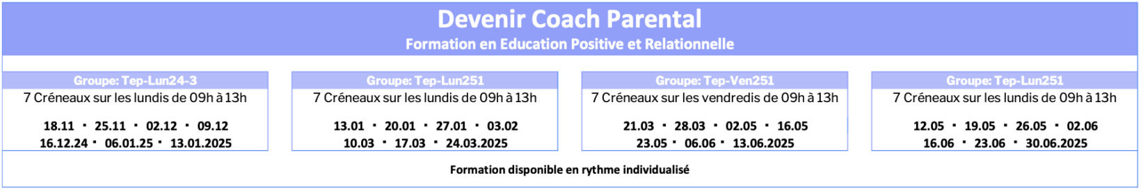 planning de formation coaching parental